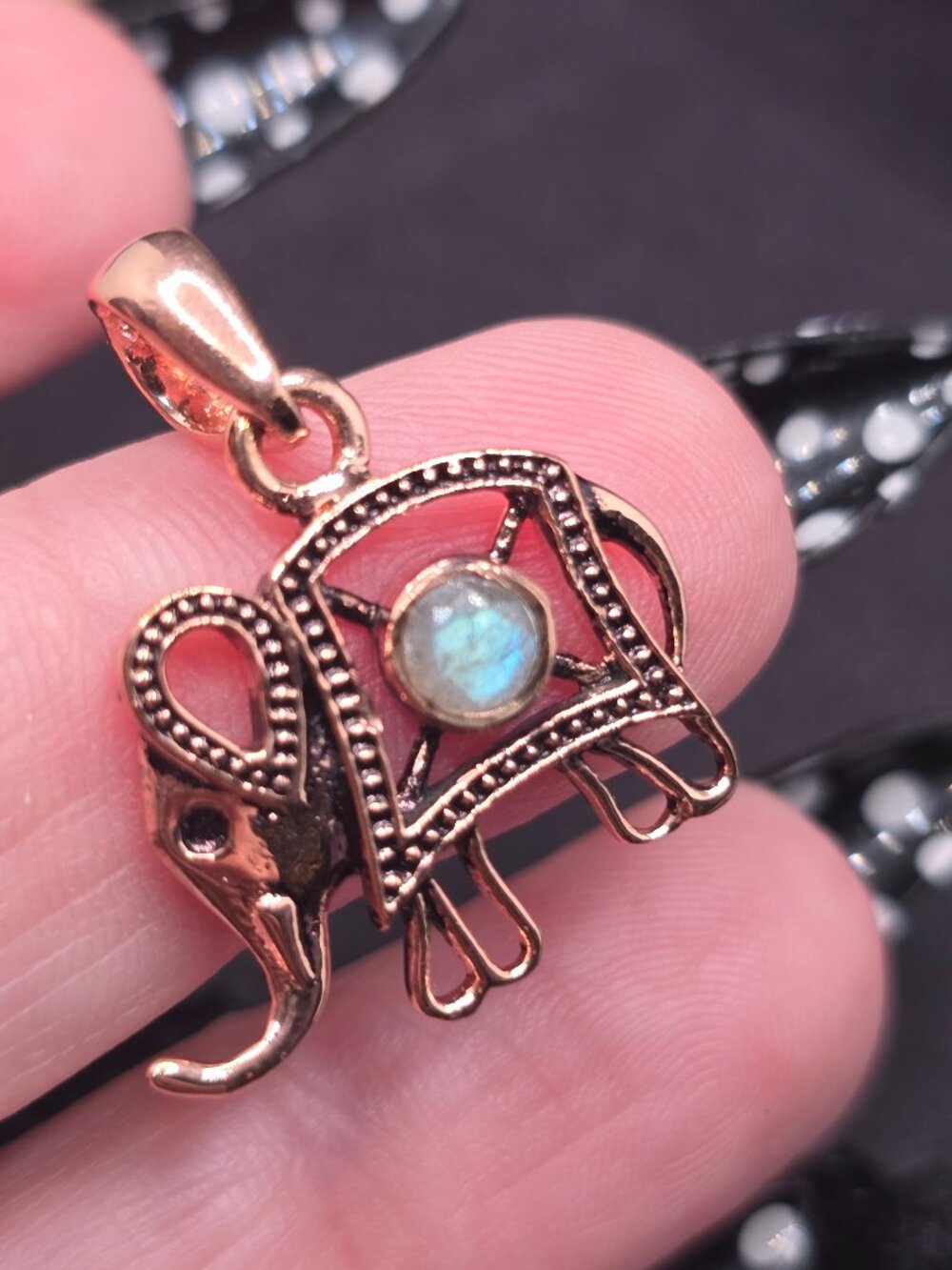 Labradorite Copper Elephant Pendant Boho Gemstone Jewelry